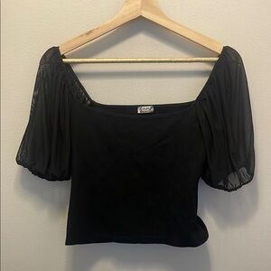 Free People Black Puff Sleeve Crop Blouse